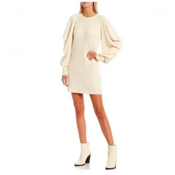 white christmas dresses CREAM LONG SLEEVE MESH DRESS